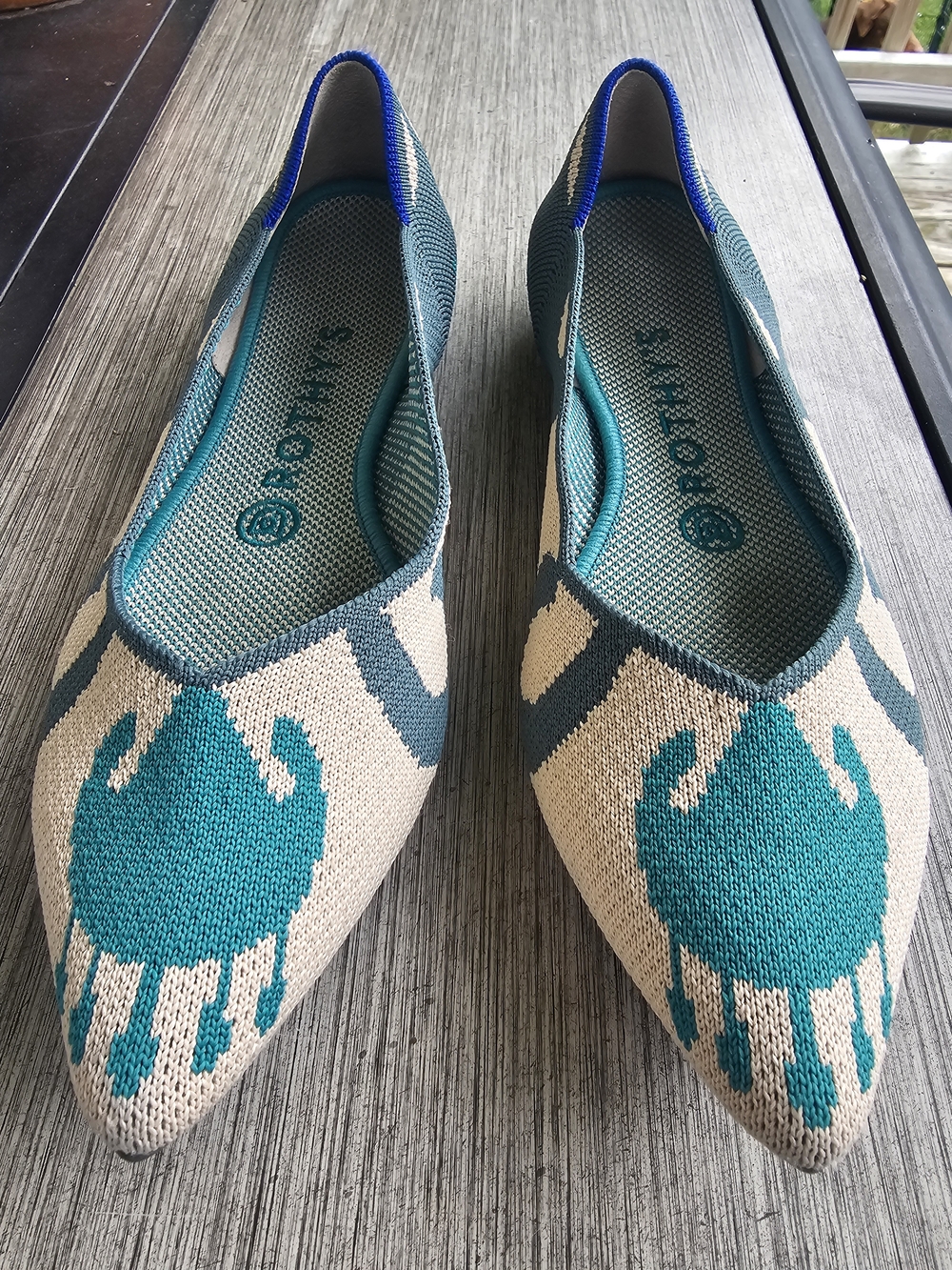 Rothy's The Point Moroccan Green Ikat Pointed Toe Flats - Size 7.5 (Fits Small)